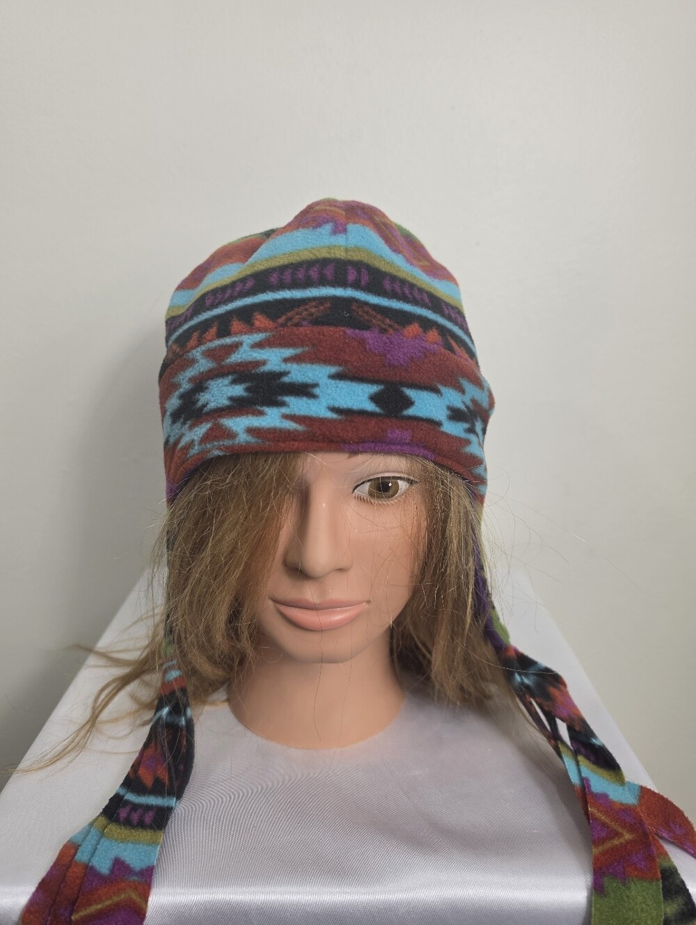 Colorful Aztec-Pattern Fleece Earflap Hat